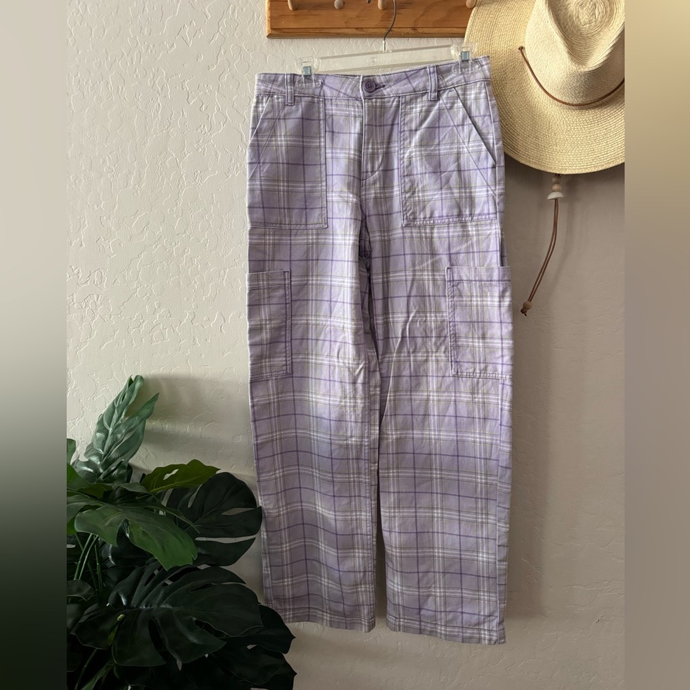 Divided Purple Plaid Women's Wide Leg Pants